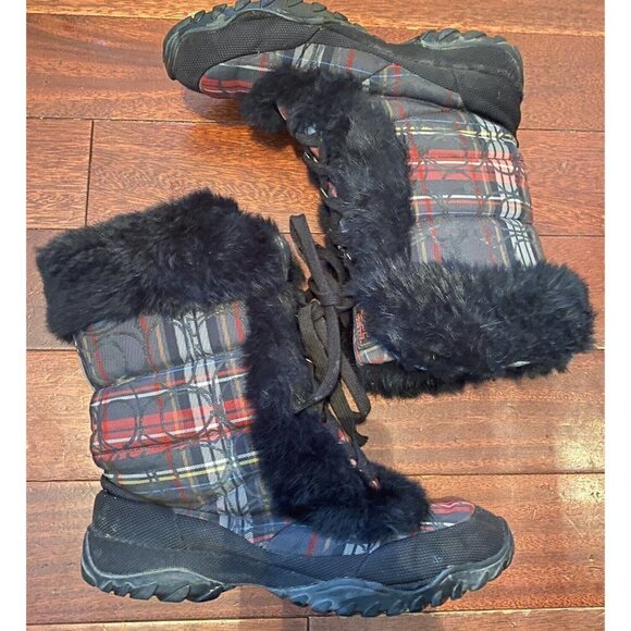 Coach Jennie Signature Rabbit Fur Black & Red Plaid Boots RARE! Size 7 - Picture 6 of 6